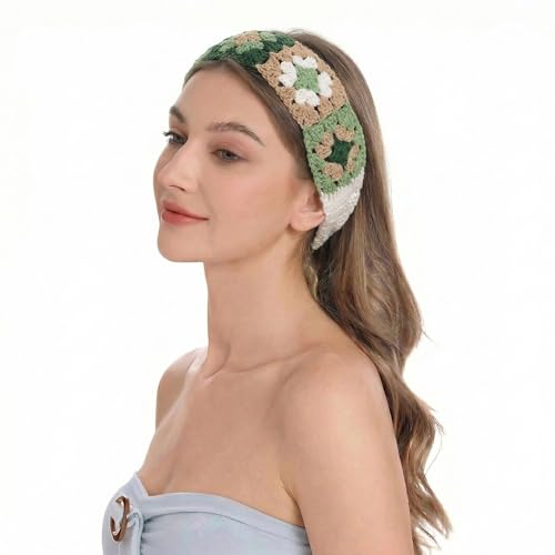 ZLYC Women Floral Headband Handmade Crochet Knit Vintage Hair Bands (Floral Army Green) - color: Floral Army Green