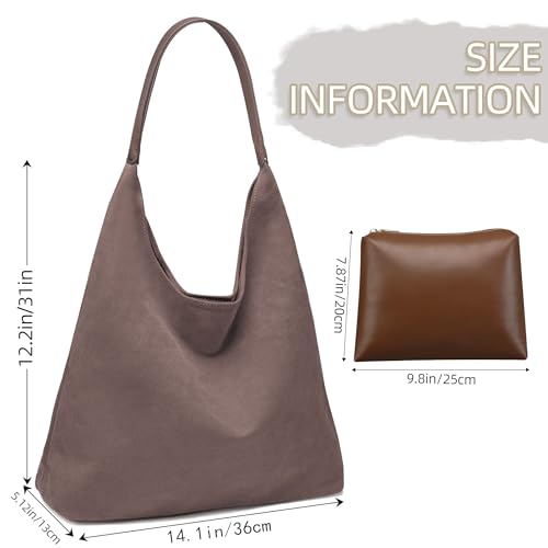 Large Work Tote Bags for Women, Boho Slouchy Suede Purses Handbags - color: Milk Coffee