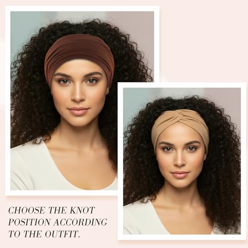 obeoby 6 Pack Wide Turban Headbands for Women Non Slip, 6inch Thick Head Wraps Knotted Hair Bands for Lady Large African Wide Hair Wrap - color: Brown series