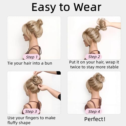 Human Hair Messy Bun Scrunchie Extensions for Women, Real Wavy Curly Ponytail Hair Piece, Lightweight Tousled Fake Buns Stretchy Fluffy Donut Updo, White Mix Black 25g - color: White Mix Black