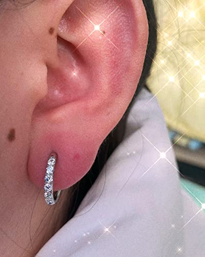 316L Surgical Stainless Steel Huggie Hoop Earrings with Cubic Zirconia, 10G 12G 14G 8-20mm Cartilage Lobe Earrings, 14G Piercing Jewelry - style: 10G 12mm Silver Clear CZ