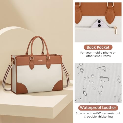 LOVEVOOK Laptop Bag for Women 15.6 lnch,Waterproof Laptops Tote Bags for Womens,Professional Work Bags for Women with Cup Holder,Large Laptop Purse Computer Briefcase Office Teacher Clutch Bag,2 PCS - color: Beige - Yellowish Brown, size: 15.6 Inch
