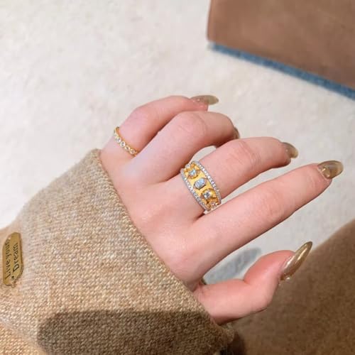 18K Gold Italian Vintage Brushed Diamond-Cut Ring – Luxury Hand-Engraved Statement Jewelry for Women Size 8 - size: Size 8