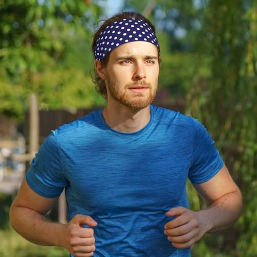 Blue and white Polka Dot Headband - Elastic Fashion Hair Band for Sports, Yoga, Daily Wear - color: 13