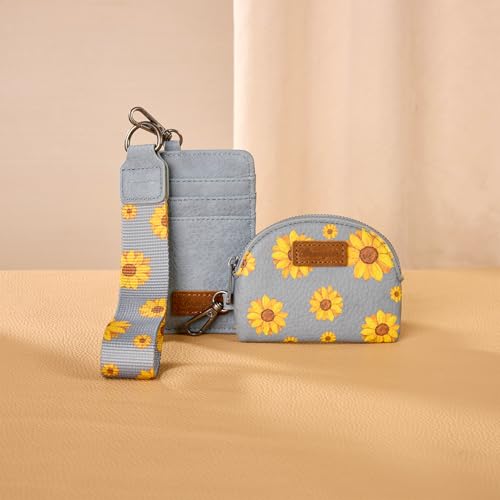 Wrangler KeyChain Wristlet Wallets for Women Sunflower Floral Dual Pouch Wristlet Western Credit Card Holder Wallet with Zipper Pocket - color: Sunflower Jean