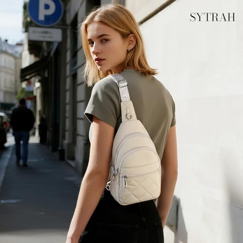 SYTRAH Sling Bag for Women, Anti-Theft RFID Crossbody Bag Nylon Sling Purse for Travel, Puffy Small backpack - color: Beige