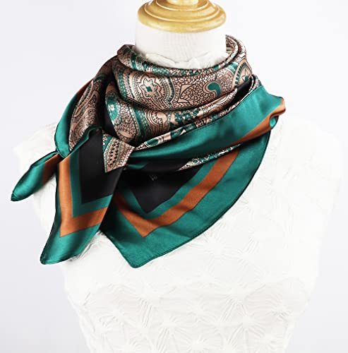vabovin Satin Head Scarf for Women Silk Like Hair Scarf, 35 x 35 in | Silk Feel Fabric, Hair Wrap for Sleeping, Headscarf and Neck Scarf, Square Bandana Style, Fashion Accessory - color: 105 Green Paisley Pattern