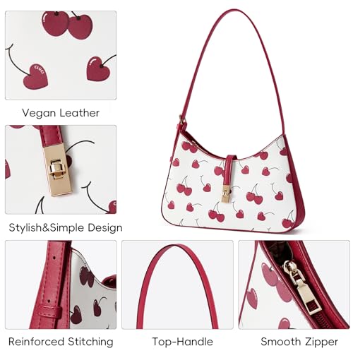CLUCI Shoulder Bag for Women, Cherry Purses for Women, Cherries Handbag Hobo Bags Vegan Leather Crossbody Purse with Adjustable Strap - color: B-cherry-small