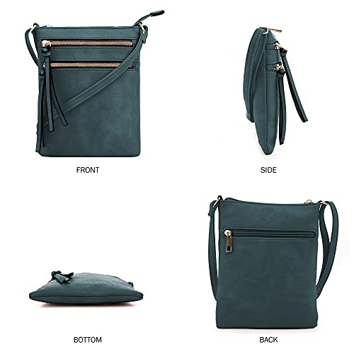 DELUXITY Crossbody Purse Bag Shoulder Bag Multi Pocket Zipper Purse - color: Dark Teal