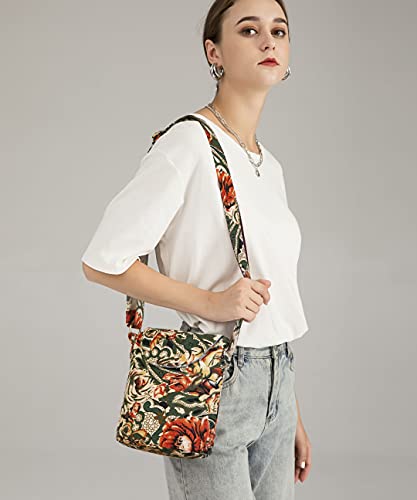 OPQRSTU Women's Retro Small Size Canvas Shoulder Bag Hippie Boho Crossbody Handbag - color: Army Green