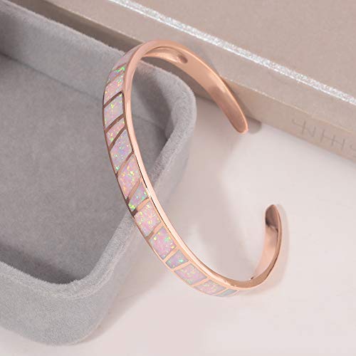 CiNily Womens Cuff Bracelet,Opal Bangle Bracelets Gold Plated Hypoallergenic Ladies Gemstone Open Cuff Bangle Bracelet - color: rose gold