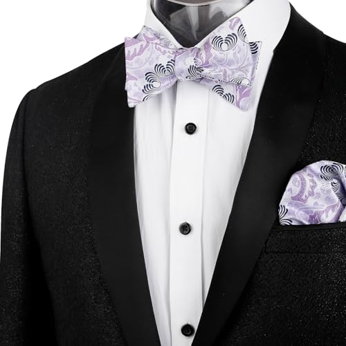 Alizeal Mens 2pcs Classic Floral Pattern Self-tied Bow Tie and Handkerchief Set - color: 035-lavender