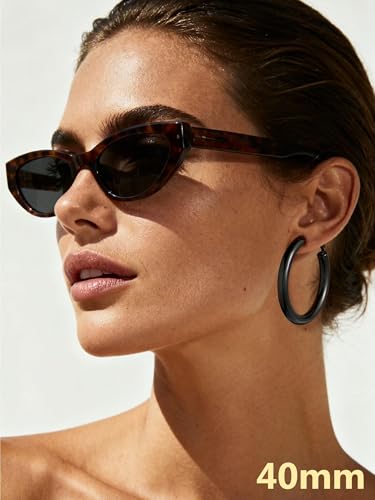 Bestyle 5mm Thick Gold Hoop Earrings Hypoallergenic Hoops for Sensitive Ears Trendy Lightweight Chunky Earrings for Women 30/40/60/80mm - color: 01-Black, size: 40mm