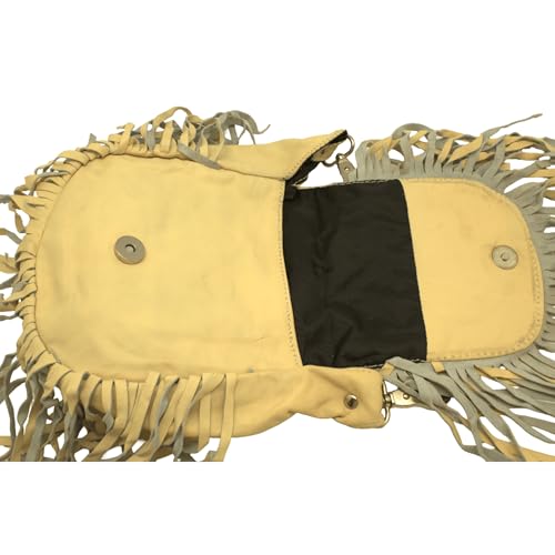 Women’s Genuine Leather Crossbody Belt Bag with Fur Fringe, Braided Bead Handcrafted Design, Clip-On Hip Fanny Pack with Jeans Loop, (J2400LB, Beige) - color: J2400LB-Beige