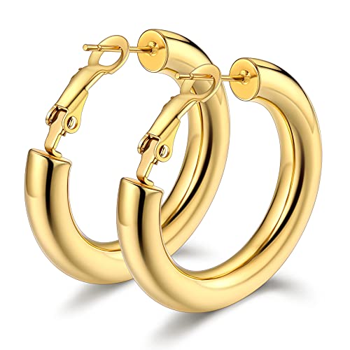 Bestyle 5mm Thick Gold Hoop Earrings Hypoallergenic Hoops for Sensitive Ears Trendy Lightweight Chunky Earrings for Women 30/40/60/80mm - color: 01-Gold, size: 30mm