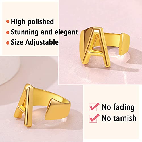FindChic Customizable Initial Ring Statement 18K Gold Plated Fashion Cuff Rings for Women Alphabet Letter A to Z Resizable Knuckle Ring (with Gift Box) - color: C