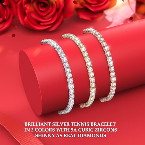 J.Fée Silver Bracelet, S925 Tennis Bracelet with Sparkling 5A Cubic Zirconia Silver Bracelets for Women Adjustable Bracelet for Women Bracelets Womens Bracelet Women Gifts for Women Mom - color: 4MM Silver