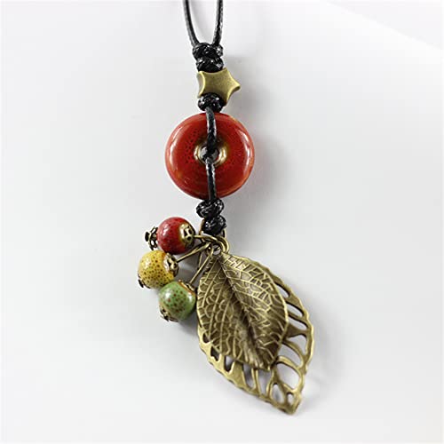 Pingyongchang H&Z Bohemian Colorful Ceramic Beads Lariat Necklace, Hippie Moon Stars Ceramic Tassel Beaded Jewelry Gifts for Women - color: red