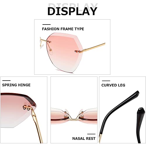 AEVOGUE Sunglasses For Women Oversized Rimless Diamond Cutting Lens Sun Glasses AE0534 - color: Gold&pink