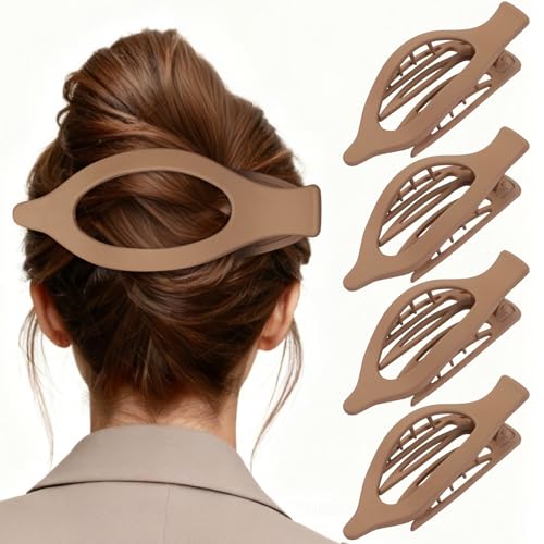5.5 Inches Extra Large Flat Hair Clips for Women, 4 Pack XL Big Claw Clips for Thick Hair, Oversized Matte Strong Hold Non-slip Flat Claws, Khaki - color: Khaki-XL