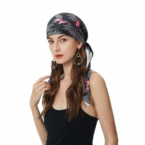 ZLYC Chemo Headwear Pre Tied Head Scarf Headwraps Lightweight Turban Beanie Cap for Women - color: Flamingo Black