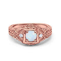 Blue Apple Co. Art Deco Ring Round Cubic Zirconia Leaf Filigree Design Split Shank Twisted Band Bridal Statement Wedding Engagement Rings For Women 925 Sterling Silver Gifts For Her - color: Rose Tone, Lab White Opal
