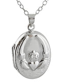 FashionJunkie4Life Sterling Silver Oval Locket Necklaces for Women, 18" Cable Chain - style: Simple Claddagh