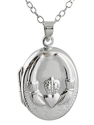 FashionJunkie4Life Sterling Silver Oval Locket Necklaces for Women, 18" Cable Chain - style: Simple Claddagh