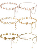 Liliaafar 6 Pcs Gold Silver Waist Chain Belt for Women Multi Layer Sun Metal Adjustable Body Belly Chain for Jean Dress - color: Golden