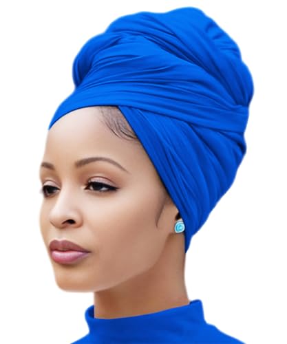 Nonbongoy Head Wraps for Black Women Stretch Headwraps Large Hair Wraps Hijab Scarves for Muslim Head Scarf Turban Headbands - color: 1-royal Blue Headwrap