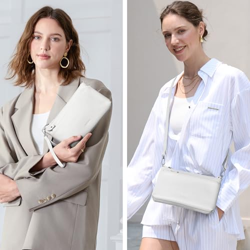 befen Genuine Leather Wristlet Clutch Wallet Purses with RFID Blocking, Small Crossbody Bags Shoulder Handbag for Women - color: White