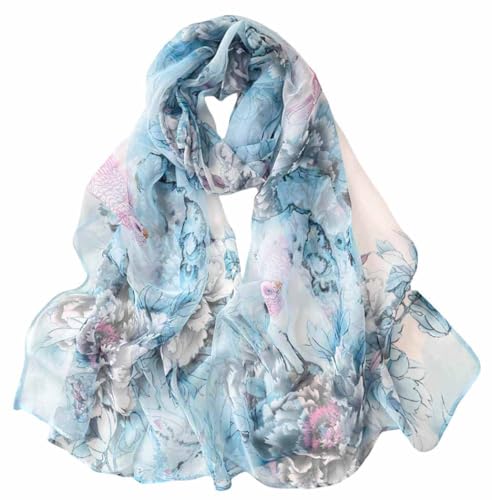 Xyueanlo Scarfs for Women Fashion Scarves Print Pattern Lightweight Sunscreen Scarf Wraps Shawls - color: Peony Blue