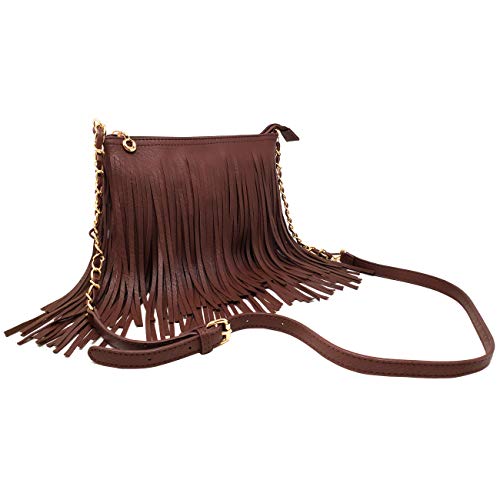 Solene Fringe Crossbody Shoulder Bag with Strap, Tassel Messenger bag, Country Style Western Fringe Purse for Women - color: Coffee