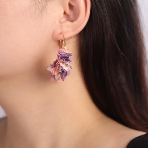 Kercisbeauty Soft Petal Flower Gold Hoop Earrings for Women Enthic Style Spring Summer Holiday Party Jewelry