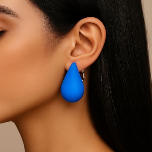14K Gold Clip On Earrings Women,Teardrop Chunky Detachable Hoop Clip-On Earrings for Non Pierced Ears Hypoallergenic Lightweight Earring Clips - color: Blue