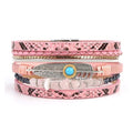 Long tiantian Boho Leather Wrap Bracelets Western Bracelets for Women Stackable Starfish Crystal Pearl Turquoise Leather Bracelet With Clasp Jewelry Gifts Boho Dresses - color: A7:Pink Bracelet