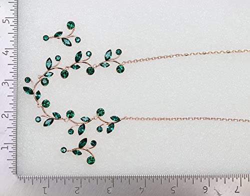 Faship Gorgeous Rhinestone Crystal Floral Necklace Earrings Set - color: Green / Rose gold plated