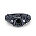 Blue Apple Co. Art Deco Ring Round Cubic Zirconia Leaf Filigree Design Split Shank Twisted Band Bridal Statement Wedding Engagement Rings For Women 925 Sterling Silver Gifts For Her - color: Black Tone, Simulated Black CZ