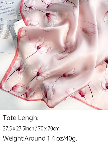 Silky Scarf for Women Lightweight Satin Bandanas Neck Hair Wrap For Sleeping Head Scarves 27.5" - color: A04 Pink Tulip/27.5"