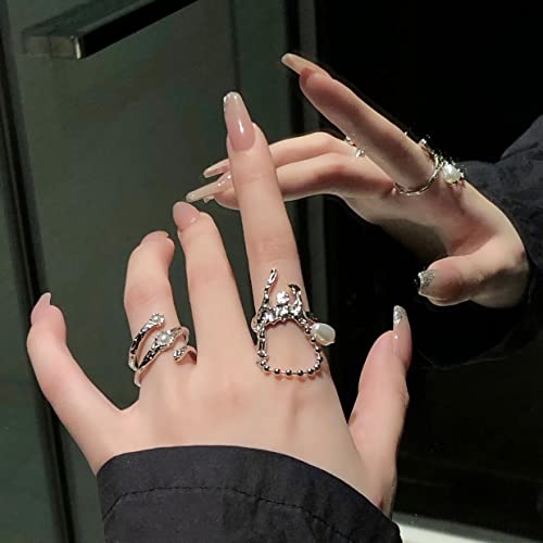 Y2k Moonstone Rings Rhinestone Star Irregular Agate Grunge Rings Set for Women - style: Style 2