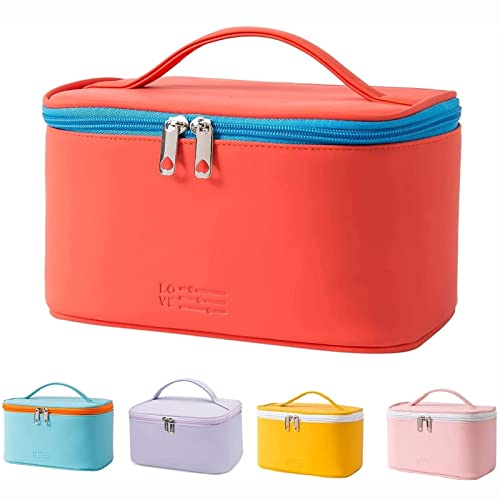 Meiyuuo Makeup Bag Large Cosmetic Bags for Women Girls Cute Travel Zipper Pouch Toiletry Organizer for Beauty Essentials Waterproof (Bright Red) - color: Orange Red