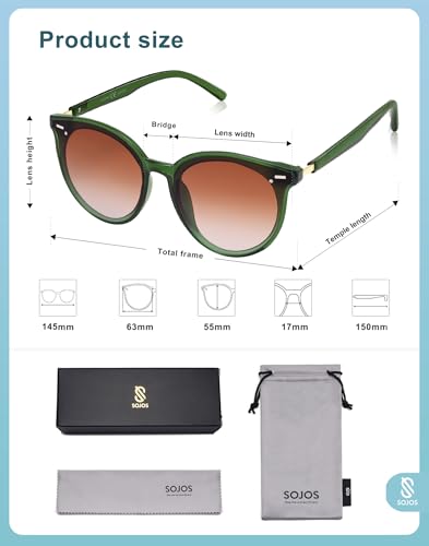 SOJOS Sunglasses Womens Trendy 2025 Classic Round Retro Vintage Shades Large Frame Sunnies SJ2067 - color: Transparent Green