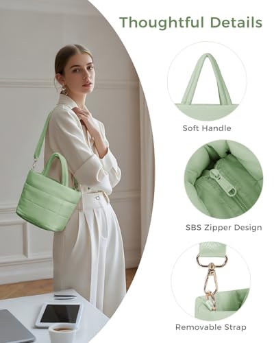 ECOHUB Crossbody Bags for Women Small Puffer Tote Mini Shoulder Handbags RFID Anti Theft CrossBody Purse Travel Casual Wallet - color: Mint Green