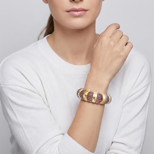 GOOJIDS Simple Beaded Gold Plated Bangles Bracelet Chunky Bamboo Tube Curved Stacking Clear Acrylic Colorful Beads Stretchable Gold Plated Bracelets Set For Women - color: B-Gold&Pink Leopard