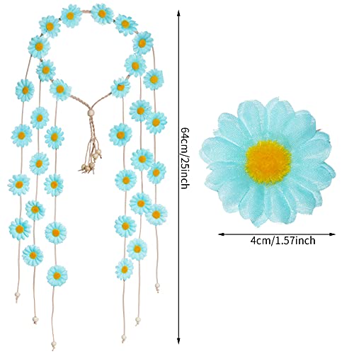 Sucrain 2pcs Flower Hippie Headband Floral Crown Summer Sunflower Hair Accessories for 70 s Bohemian Costumes Style for Women(Light Green+Colorful) - color: Green+Colorful