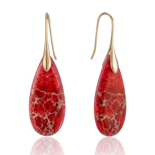 SELOVO Stone Fishhook Dangle Drop Earrings Statement Earrings for Women Stone - color: Red-Gold Color Hook