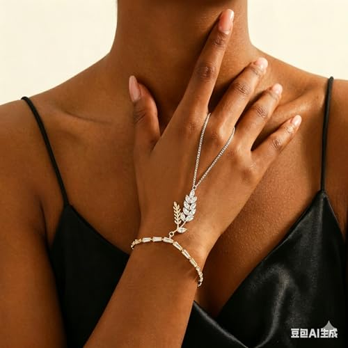 Adjustable Hand Chain Bracelet Women, 16K Gold Plated Finger Bracelet, Secure Ball Clasp Elegant Slave Hand Jewelry, Y2K Aesthetic Accessories for Summer Festival Prom Beach Vacation Daily Wear - color: style4-16K gold-plated