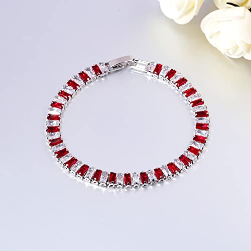 CiNily Adjustable Tennis Bracelets for Women Teen Girls Rainbow Cubic Zirconia Bracelet 14K White Gold Plated Hypoallergenic Slider Bracelet Jewelry Gift - color: Square-White and Red 7.5"