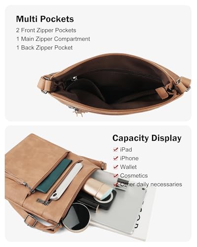 MASINTOR Crossbody Purses for Women, Multi Pocket Casual Crossbody Bag, Adjustable Strap Shoulder Bag with Tassel - color: Camel Brown