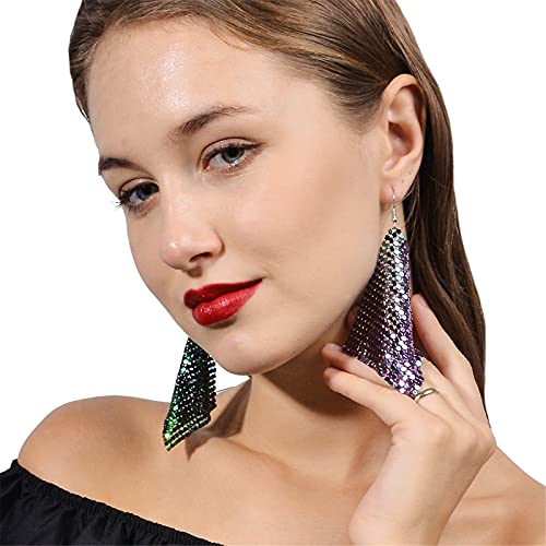 coadipress Metal Mesh Grid Sequins Tassel Long Drop Dangle Earrings for Women Trendy Lightweight Charms Disco Vintage Colorful Long Hook Earrings Bridal Wedding Jewelry - color: Colorful Metal Mesh